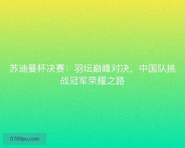 苏迪曼杯决赛：羽坛巅峰对决，中国队挑战冠军荣耀之路