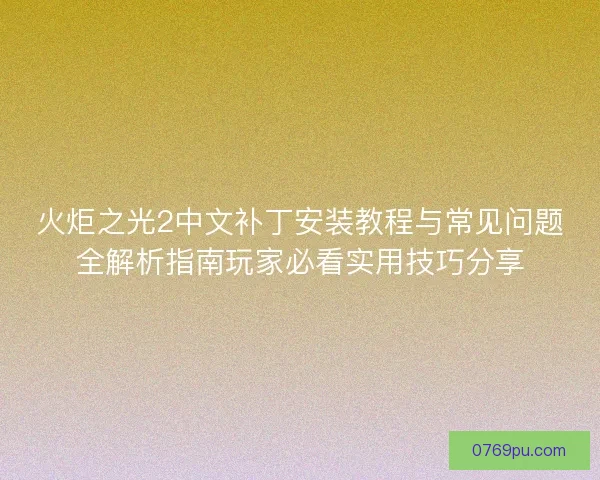 火炬之光2中文补丁安装教程与常见问题全解析指南玩家必看实用技巧分享